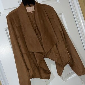 Faux Suede Camel Womens Cropped Blazer Jacket